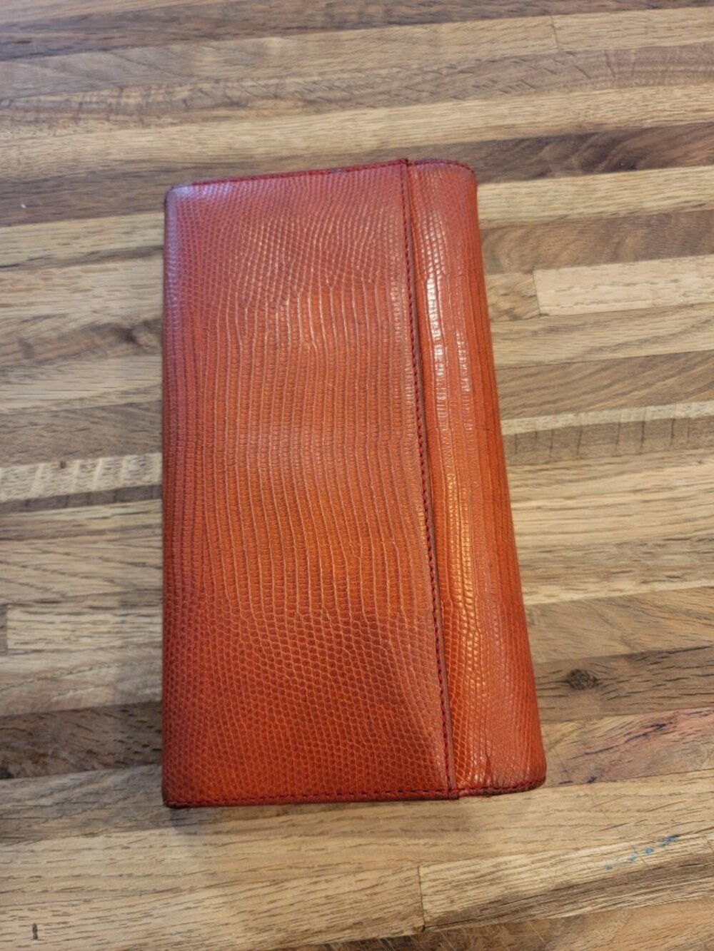 Vintage Kate Spade Burnt Orange Snake Embossed Long Leather Tri Fold Wallet - Picture 10 of 15